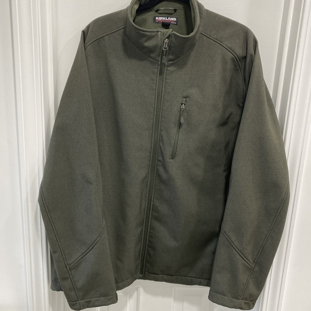Kirkland Signature Men's Fleece Lined Softshell Full Zip Jacket Green Size 2XL